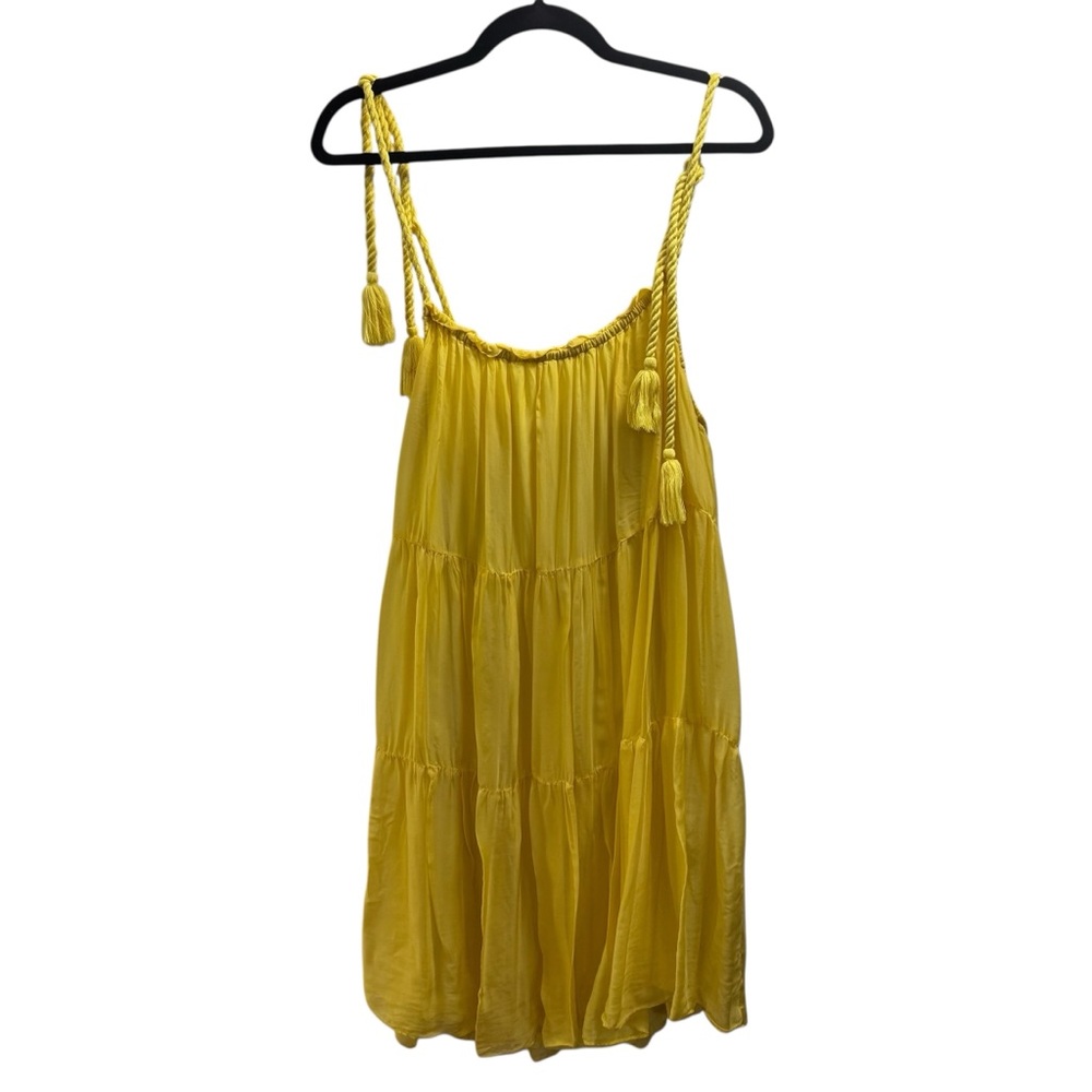 Hale Bob Tassel Strap Silk Blend Yellow Tiered Sundress